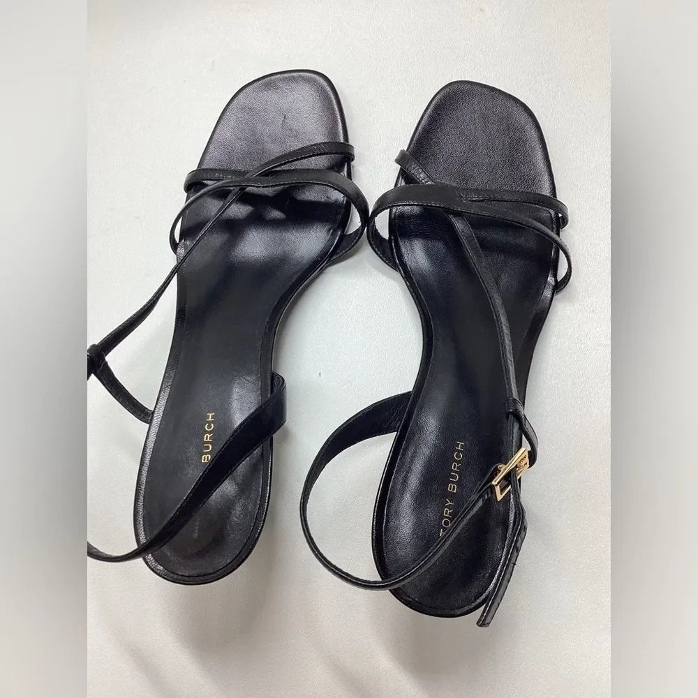 Tory Burch Black Leather Strappy Slingback Heels Size 10.5